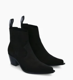 Bottine western chelsea brodée à talon - Simone 50 - Cuir velours - Noir