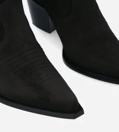 Bottine western chelsea brodée à talon - Simone 50 - Cuir velours - Noir