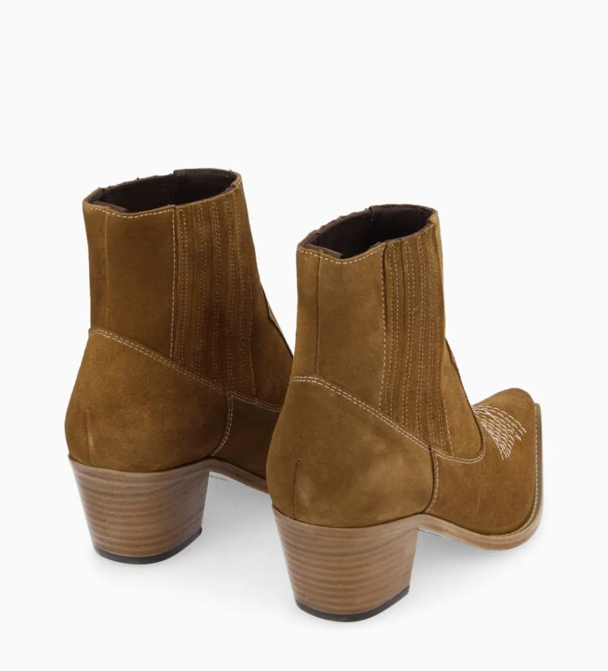Bottine western chelsea brodée à talon - Simone 50 - Cuir velours - Sienna