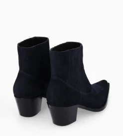 Bottine western chelsea brodée à talon - Simone 50 - Cuir velours - Marine