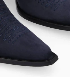 Bottine western chelsea brodée à talon - Simone 50 - Cuir velours - Marine