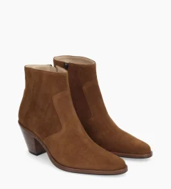 Bottine western zippée - Jane 7 - Cuir velours - Marron