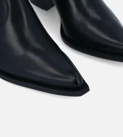 Bottine western zippée à talon - Sadie 50 - Cuir de veau lisse brillant - Noir
