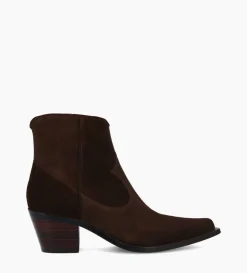 Bottine western zippée à talon - Sadie 50 - Cuir velours - Marron foncé