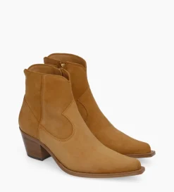 Bottine western zippée à talon - Sadie 50 - Cuir velours - Biscuit