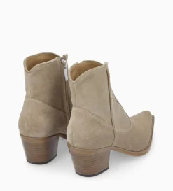 Bottine western zippée à talon - Sadie 50 - Cuir velours - Grège
