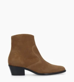 Bottine western zippée à talon - Jane 5 - Cuir velours - Sienna