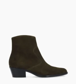 Bottine western zippée à talon - Jane 5 - Cuir velours - Kaki