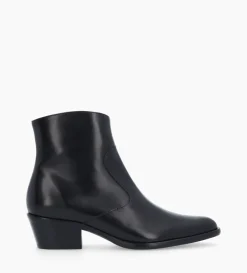 Bottine western zippée à talon - Jane 5 - Cuir lisse - Noir