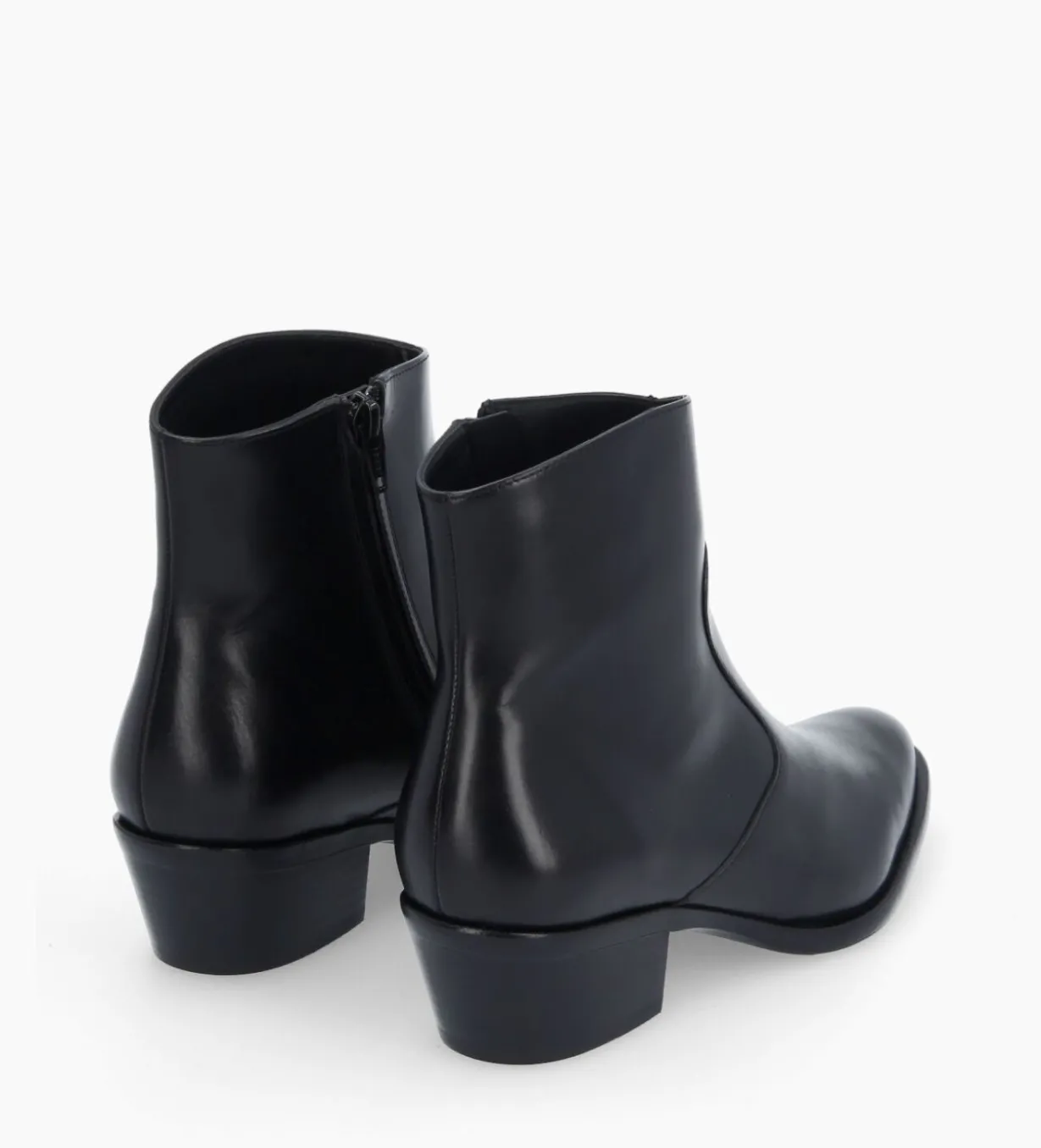 Bottine western zippée à talon - Jane 5 - Cuir lisse - Noir