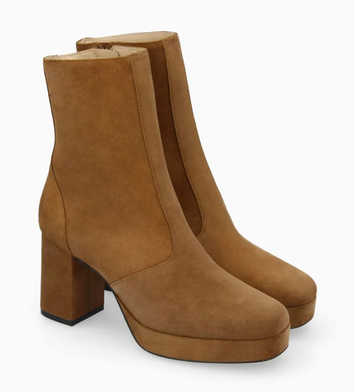 Bottine zippée à talon - Carlotta 70 - Cuir velours - Brun