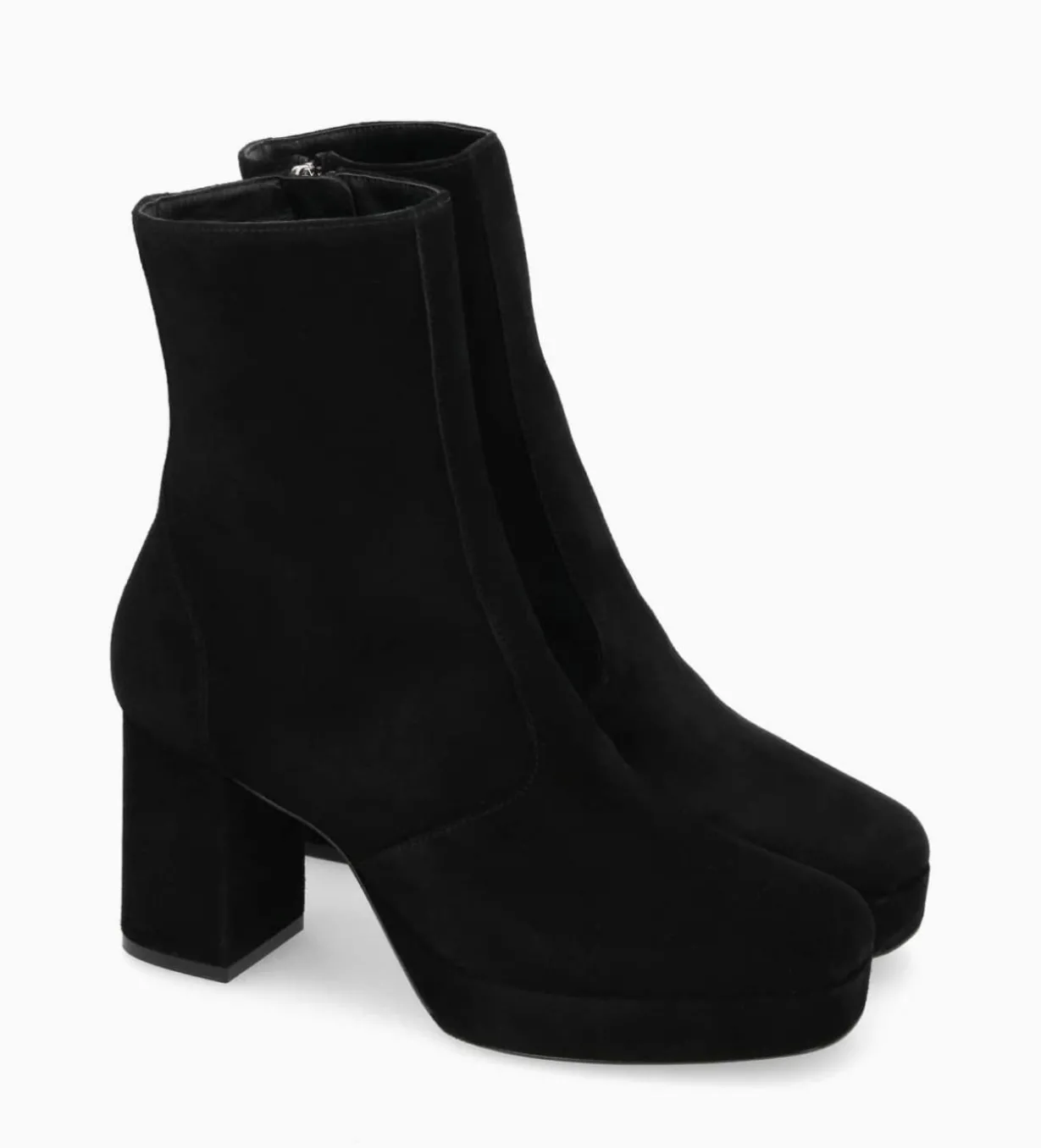 Bottine zippée à talon - Carlotta 70 - Cuir velours - Noir
