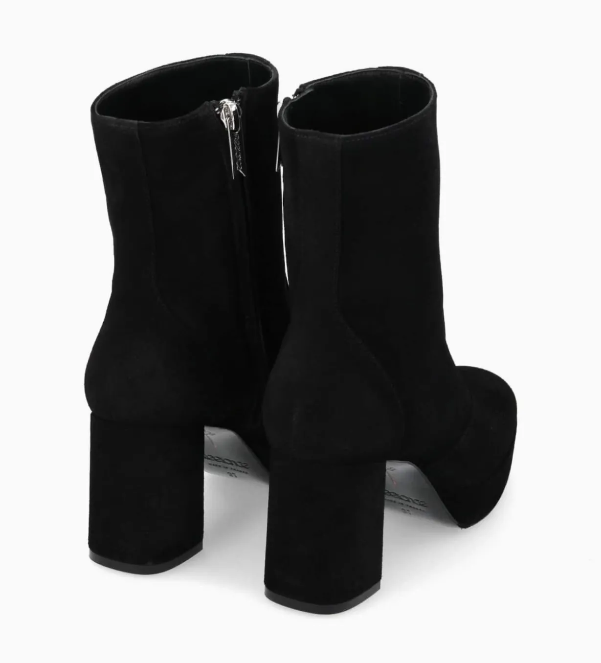 Bottine zippée à talon - Carlotta 70 - Cuir velours - Noir