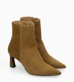 Bottine zippée à talon - Cathleen 65 - Cuir velours - Sienna