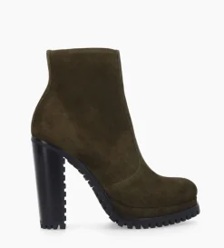 Bottine zippée à talon - Lery 7 - Cuir velours - Kaki