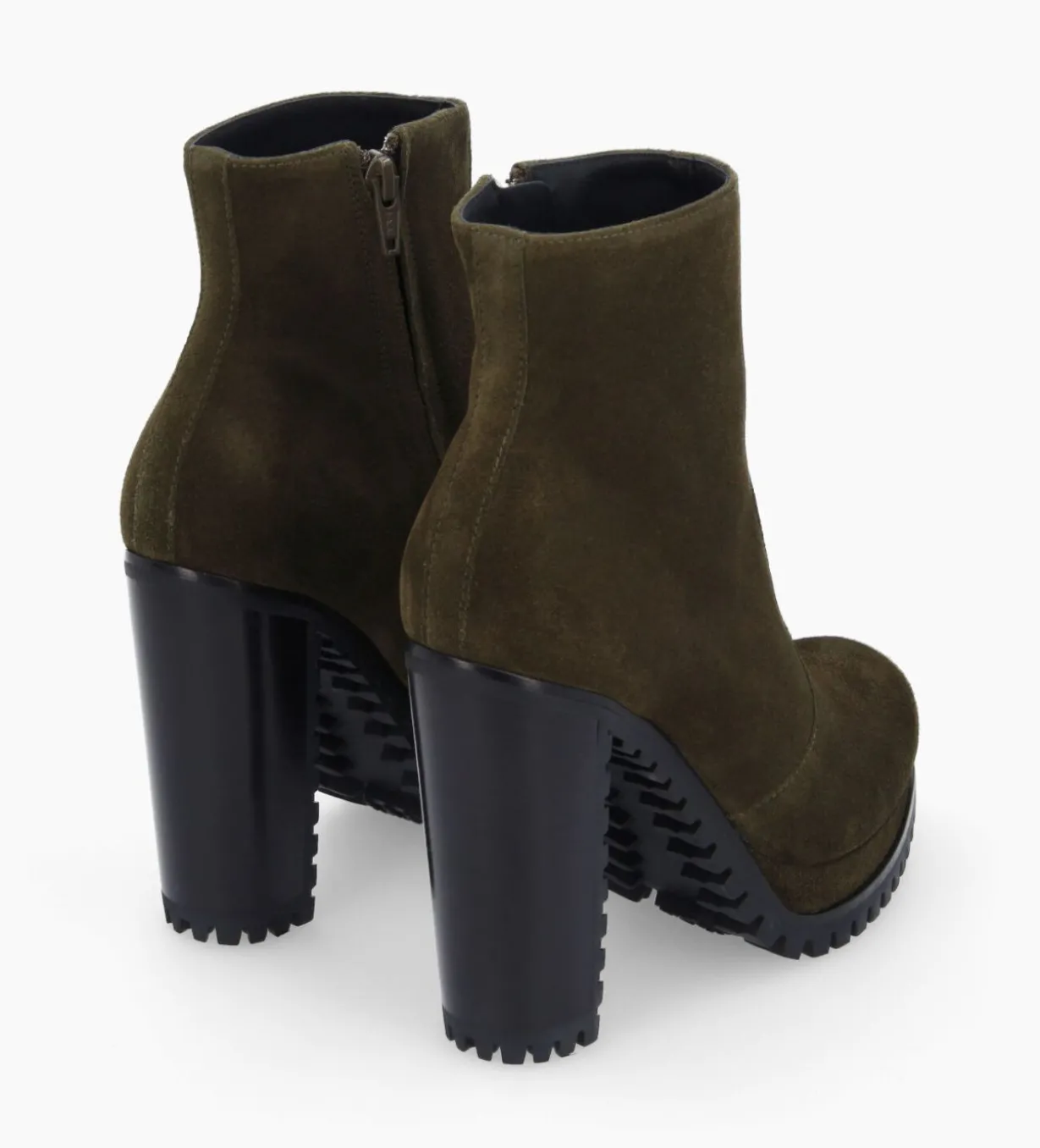 Bottine zippée à talon - Lery 7 - Cuir velours - Kaki