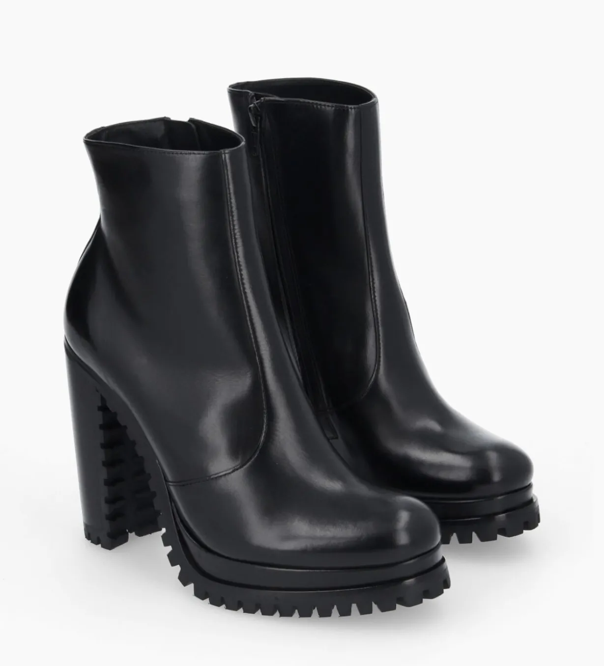 Bottine zippée à talon - Lery 7 - Cuir lisse - Noir