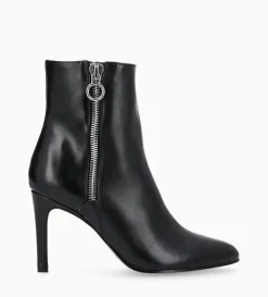 Bottine zippée à talon - Steffy 85 - Cuir de veau lisse brillant - Noir