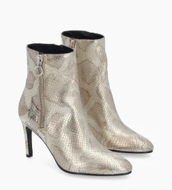 Bottine zippée à talon - Steffy 85 - Cuir imprimé serpent - Doré