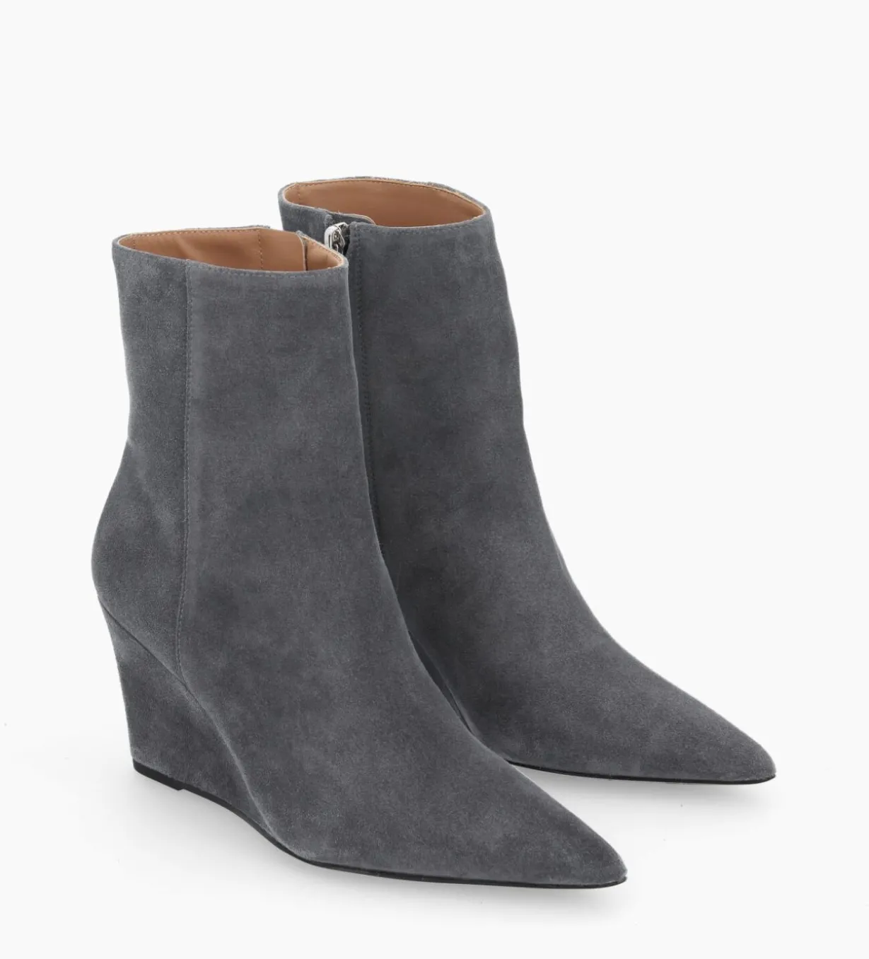 Bottine zippée à talon compensé - Florence 70 - Cuir velours - Stone