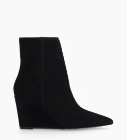 Bottine zippée à talon compensé - Florence 70 - Cuir velours - Noir