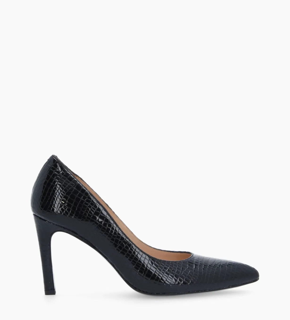 Escarpin à bout pointu - Forel 70 - Cuir verni imprimé serpent - Noir
