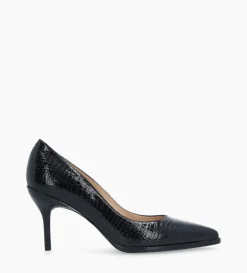 Escarpin à bout pointu - Jamie 70 - Cuir verni imprimé serpent - Noir