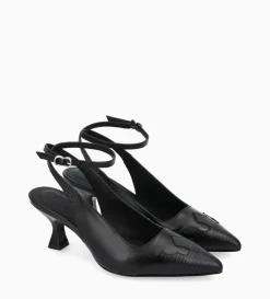 Escarpin à bride arrière - Suzy 60 - Cuir lisse/Cuir imprimé lézard - Noir