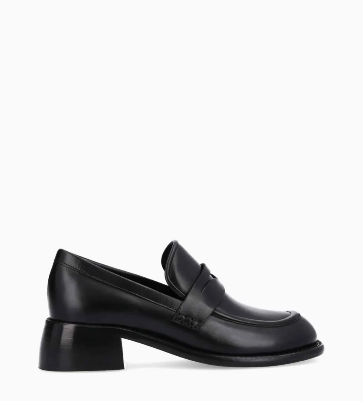 Mocassin à talon à bout carré - Anaïs 50 - Cuir de veau lisse brillant- Noir