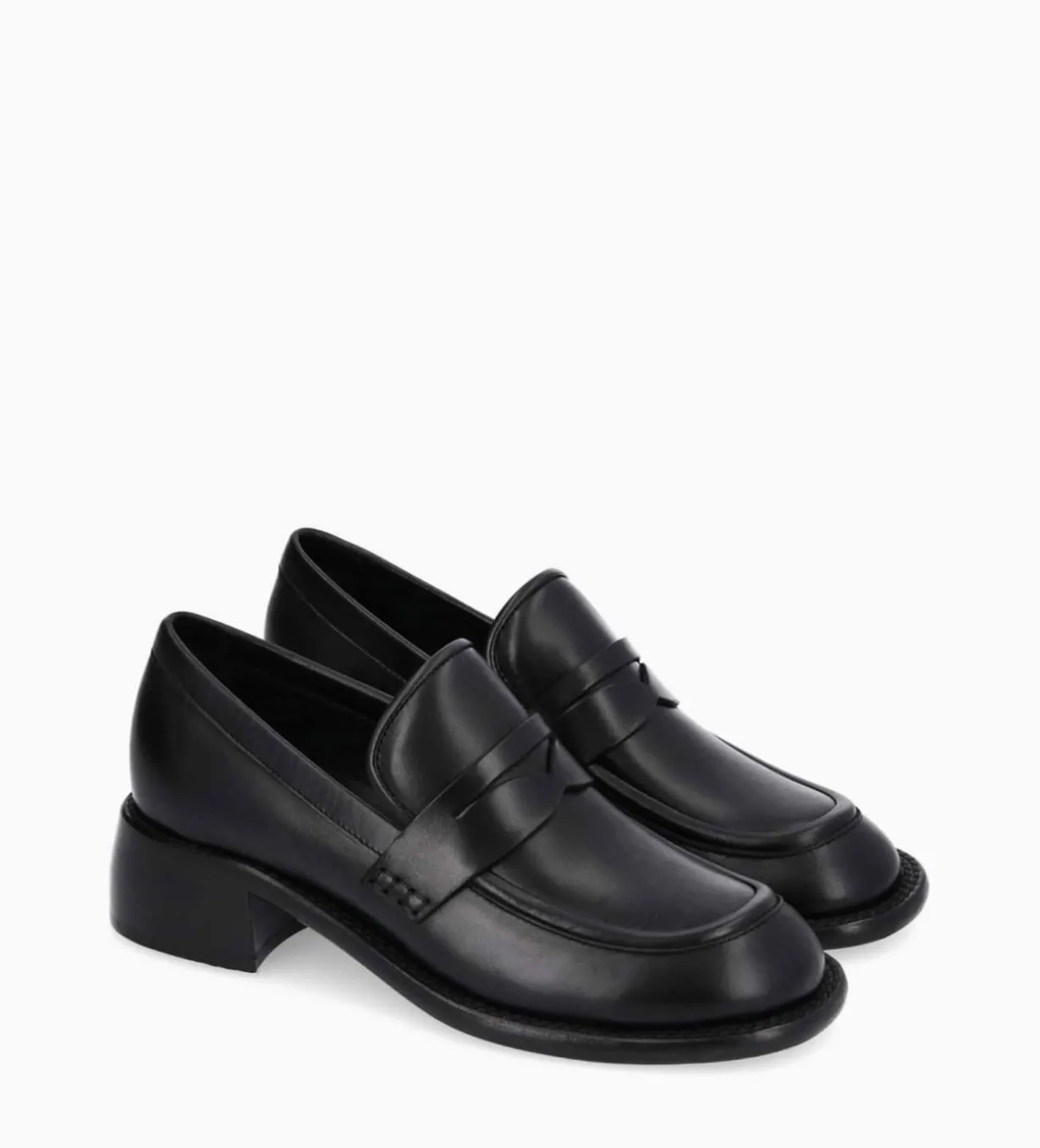 Mocassin à talon à bout carré - Anaïs 50 - Cuir de veau lisse brillant- Noir