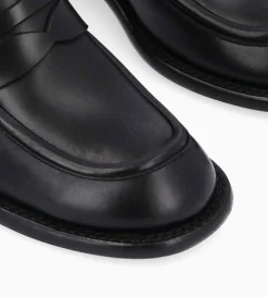 Mocassin à talon à bout carré - Anaïs 50 - Cuir de veau lisse brillant- Noir