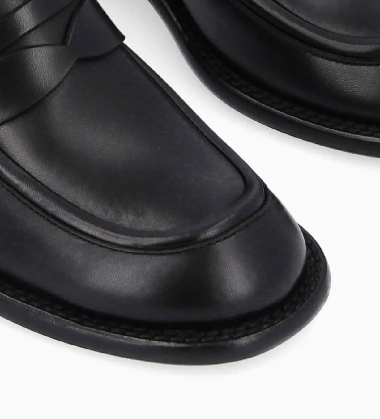 Mocassin à talon à bout carré - Anaïs 50 - Cuir de veau lisse brillant- Noir