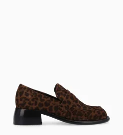 Mocassin à talon à bout carré - Anaïs 50 - Cuir velours - Léopard
