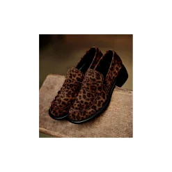 Mocassin à talon à bout carré - Anaïs 50 - Cuir velours - Léopard
