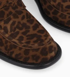 Mocassin à talon à bout carré - Anaïs 50 - Cuir velours - Léopard