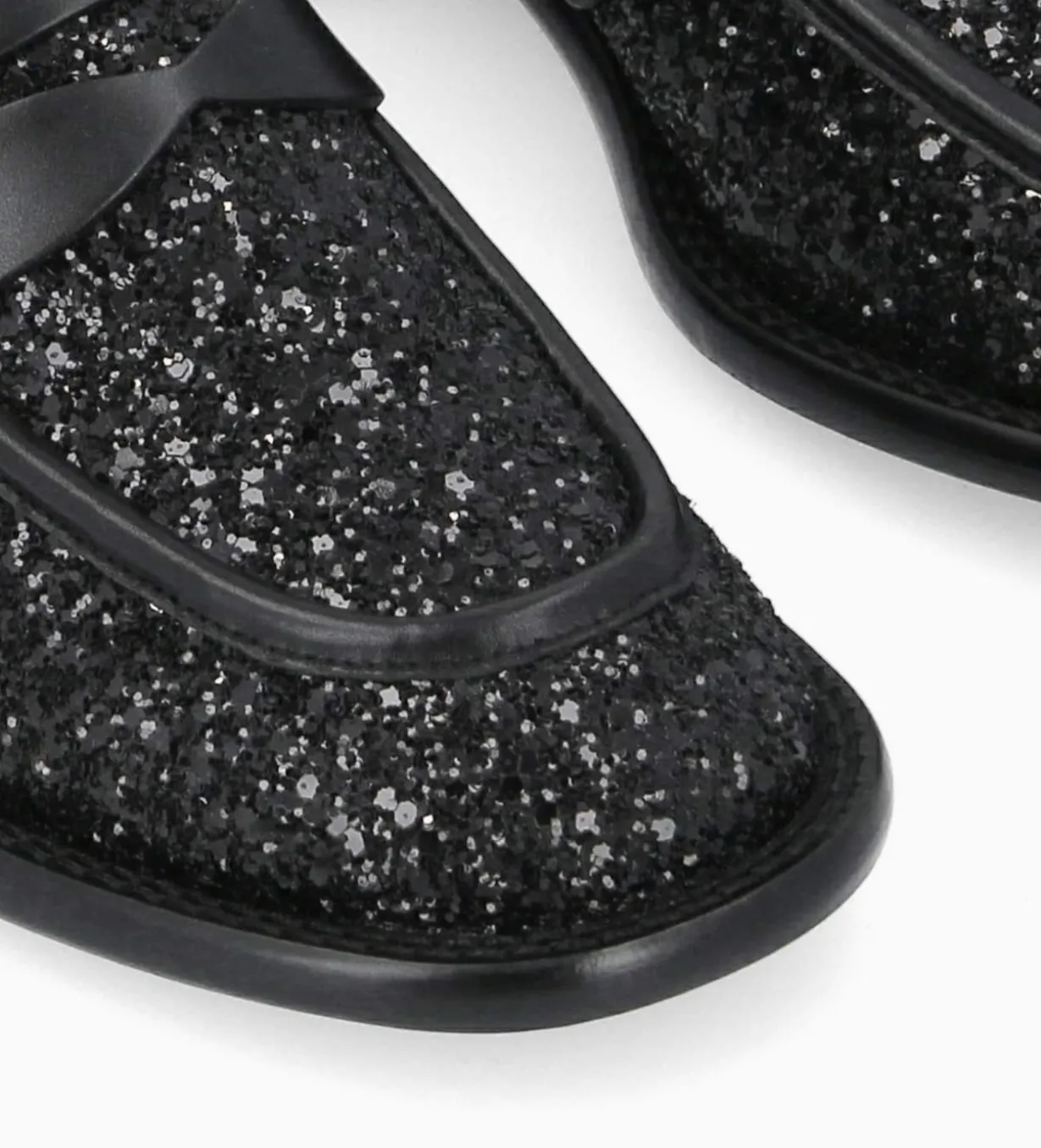 Mocassin à talon à bout carré - Anaïs 50 - Toile pailletée/Cuir de veau - Onyx/Noir