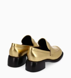 Mocassin à talon à bout carré - Anaïs 50 - Cuir métallisé - Or