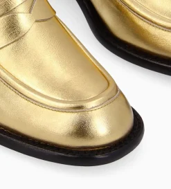 Mocassin à talon à bout carré - Anaïs 50 - Cuir métallisé - Or