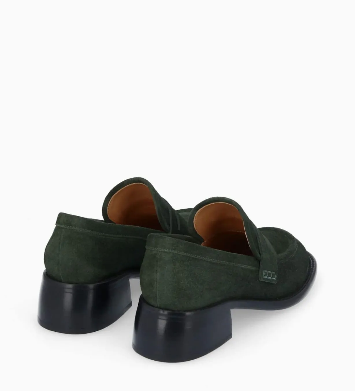 Mocassin à talon à bout carré - Anaïs 50 - Cuir velours - Militaire