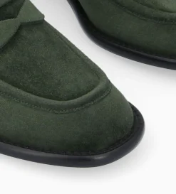 Mocassin à talon à bout carré - Anaïs 50 - Cuir velours - Militaire